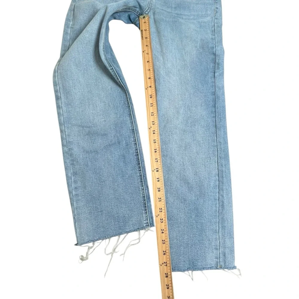 Oat New York Womens 25 Relaxed Straight Leg Light Wash Mid Rise Fringe Hem Jeans